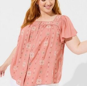 Torrid Pink Floral Embroidered Short Sleeve Top Size 2 (2X)